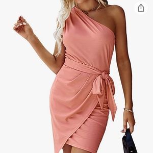 NWT Women's One Shoulder Ruched Bodycon Dress Mini Cocktail Party Belted Dress